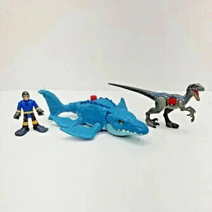 Jurassic Park Action Figures Lot of 3: Damaged Blue, Mosasaurus, and Human